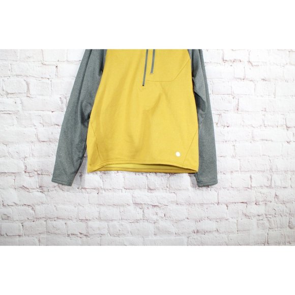 LL Bean Colorblock Gray Yellow Fleece Quarter Zip Pullover Sweater Size M - Picture 2 of 10